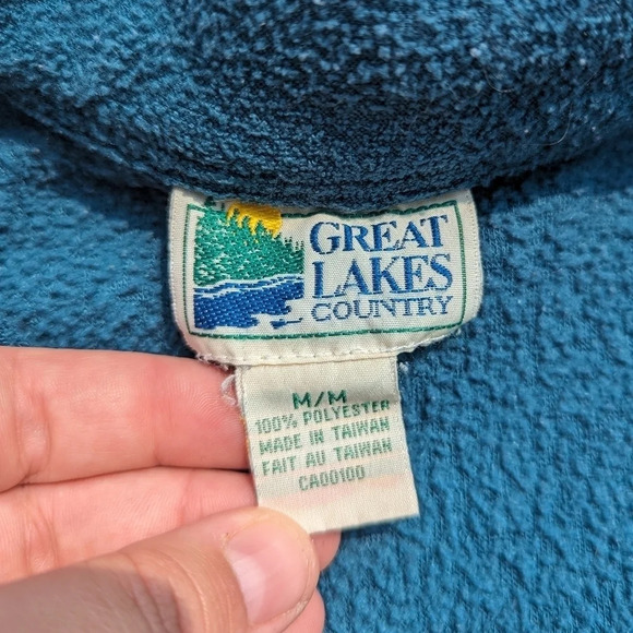 Vintage Great Lakes Country Teal 1/4 Zip Up Sweater - Size Medium Woman - Picture 4 of 5